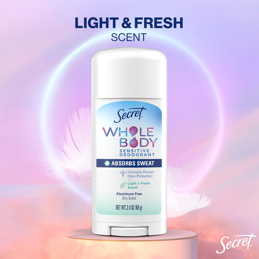 Secret Whole Body Deodorant Dry Feel Stick absorption close-up showing moisture handling.