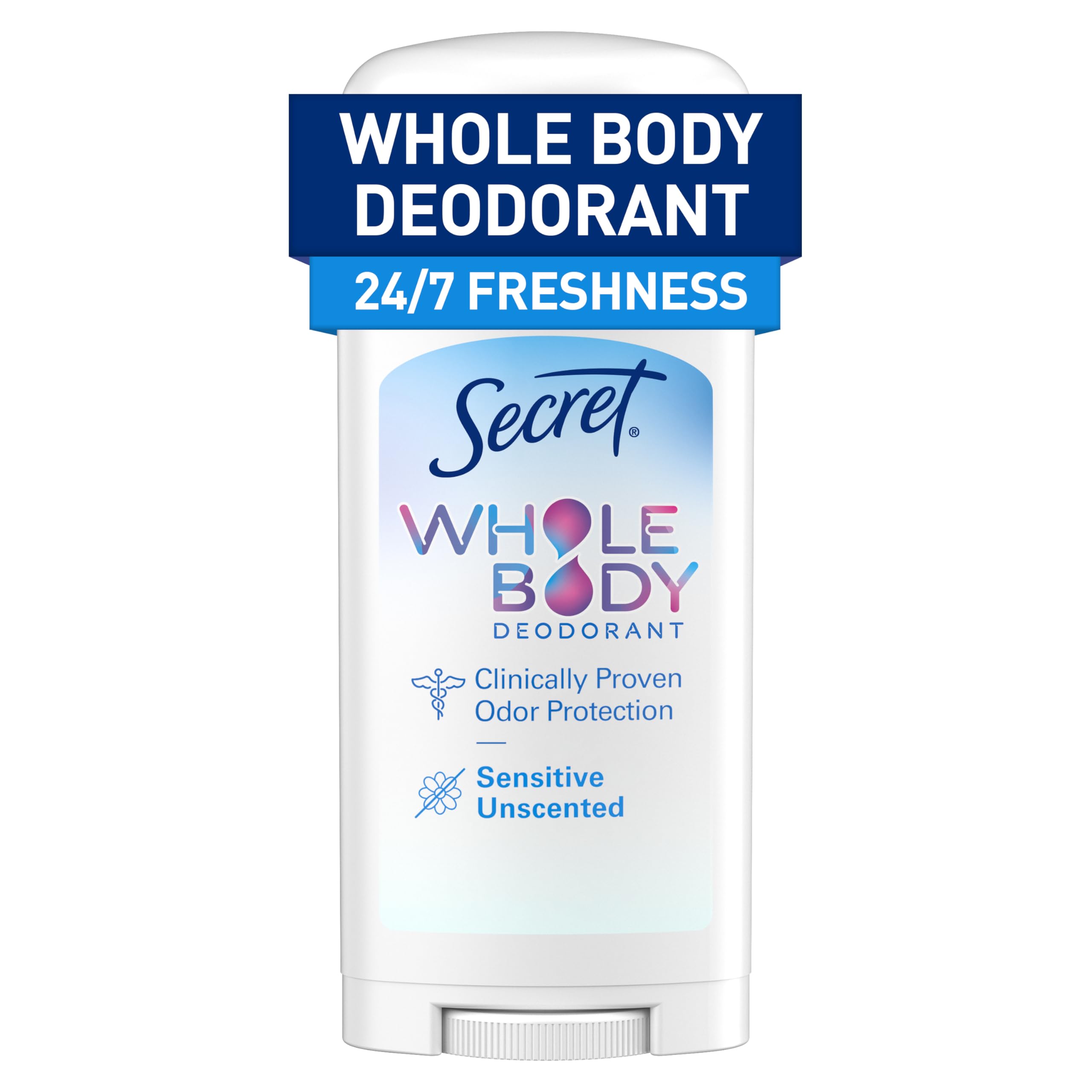 Secret Whole Body Deodorant Stick unscented application shows easy glide for all-over use.