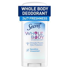 Secret Whole Body Deodorant Stick unscented application shows easy glide for all-over use.