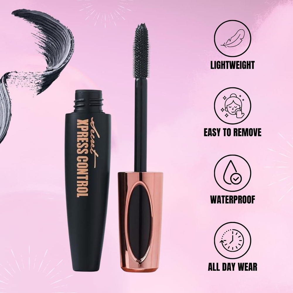 Secret Xpress Control 4D Silk Fiber Mascara brush detail shows precision wand for defined lashes