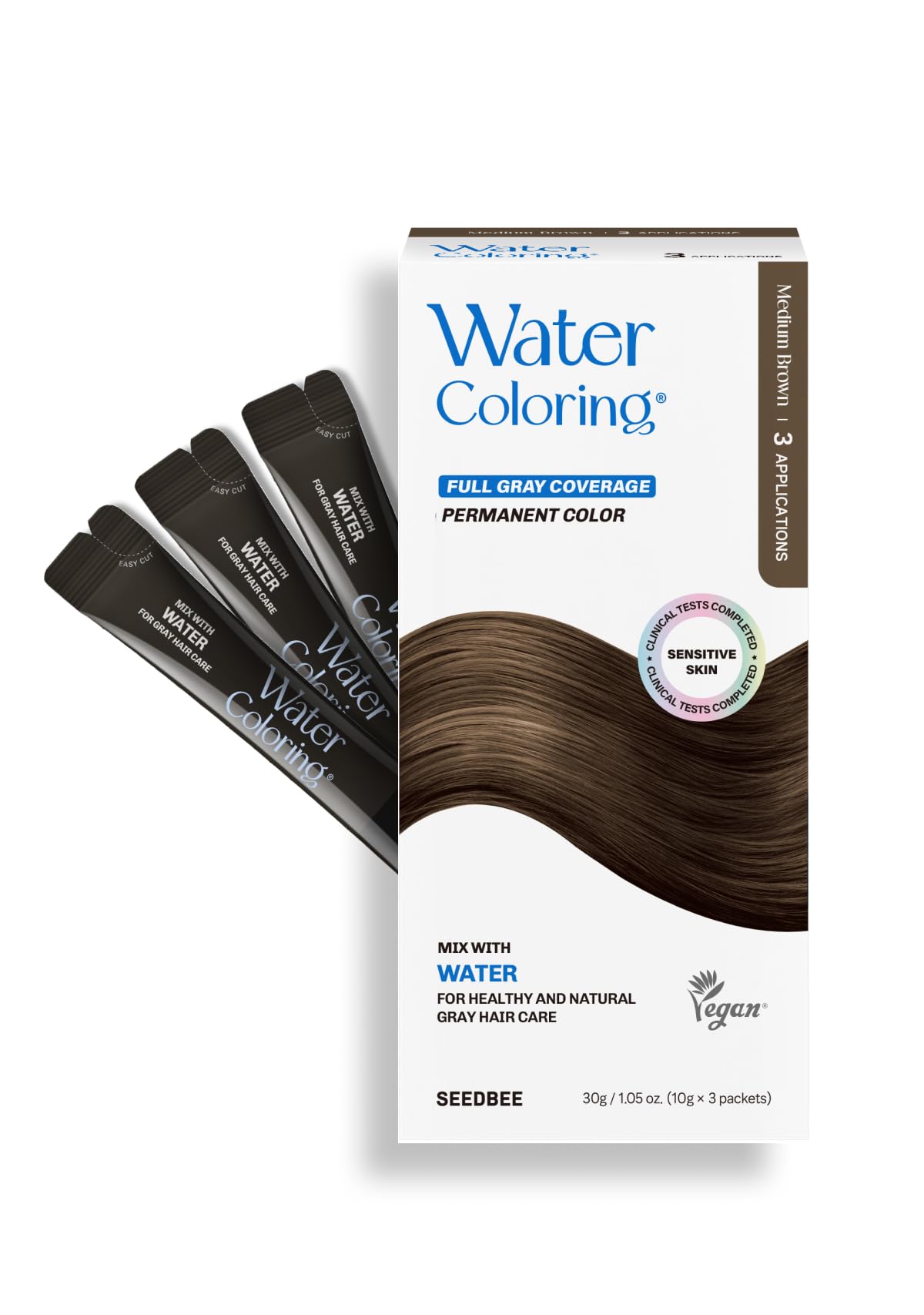 SEEDBEE Korean permanent hair dye powder packets for at-home color and gray coverage.
