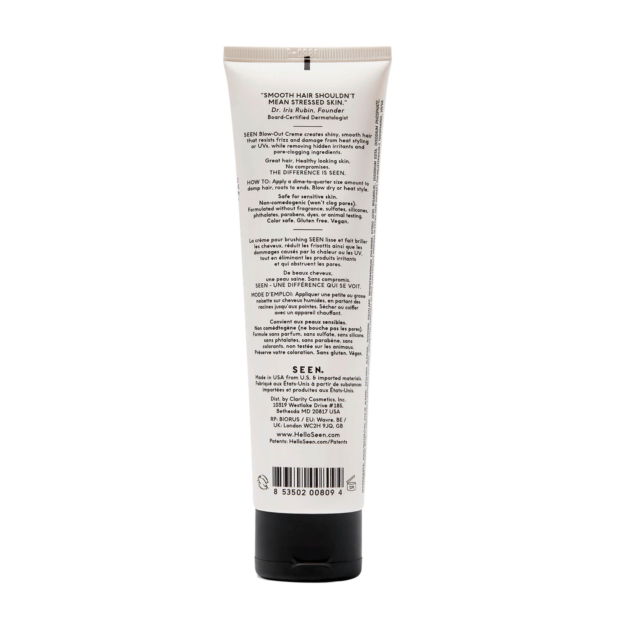 SEEN Blow-Out Creme skin-safe-application indicates non-irritating use on sensitive skin
