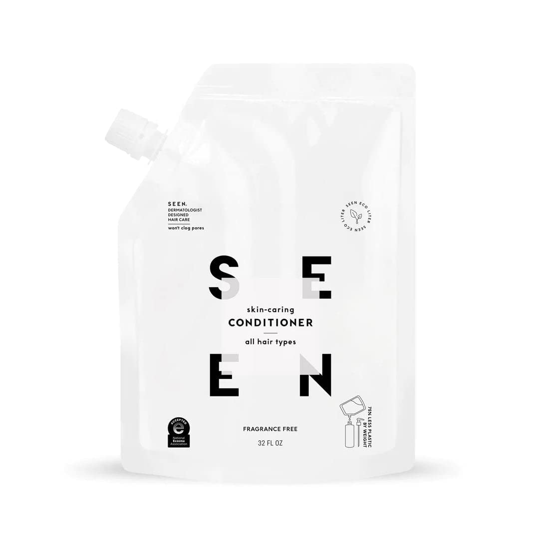 SEEN Conditioner Eco-Refill fragrance free bottle shows non-irritating formula for sensitive skin