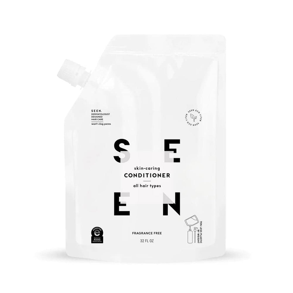 SEEN Conditioner Eco-Refill fragrance free bottle shows non-irritating formula for sensitive skin