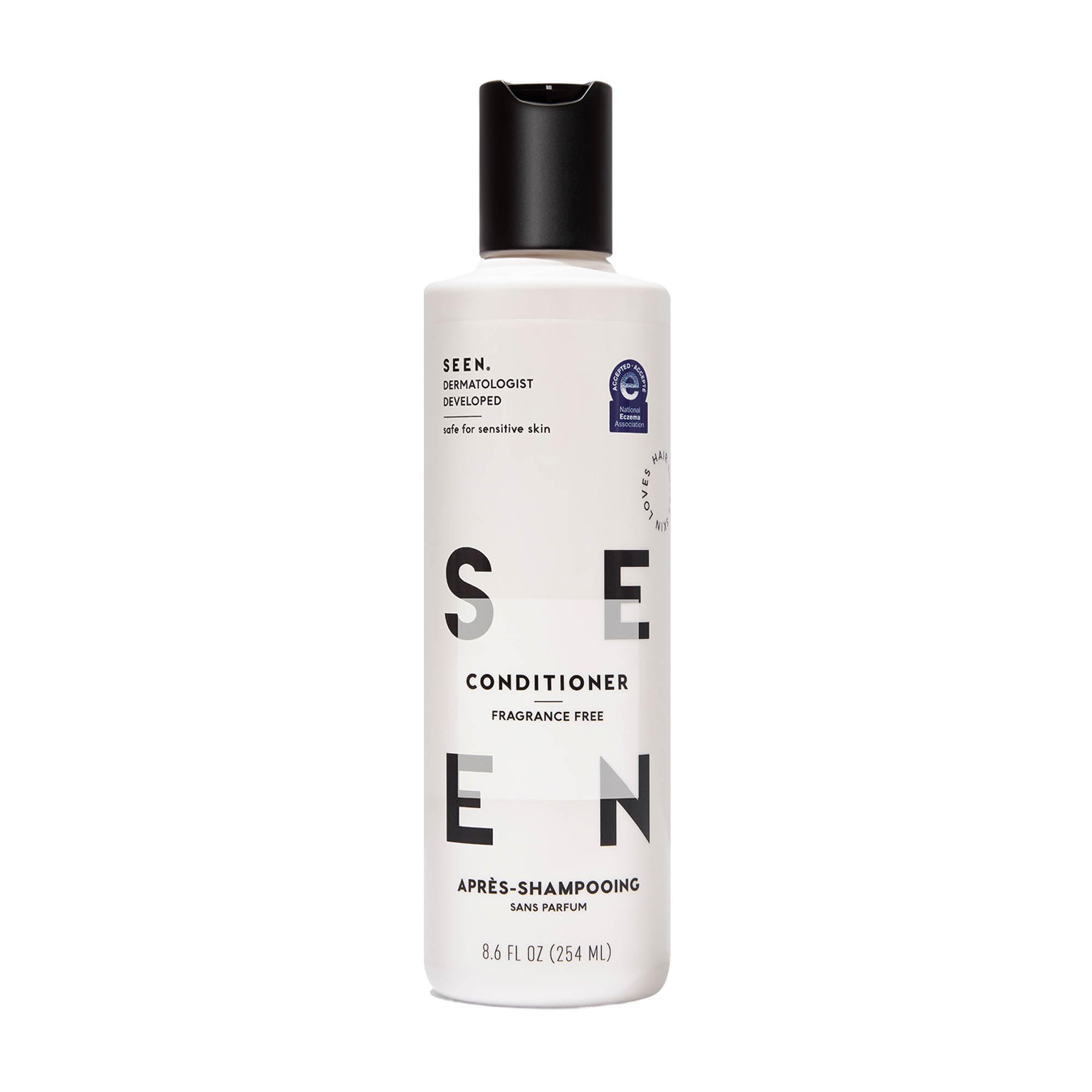 SEEN Conditioner fragrance-free bottle illustrating a lightweight formula for sensitive skin.