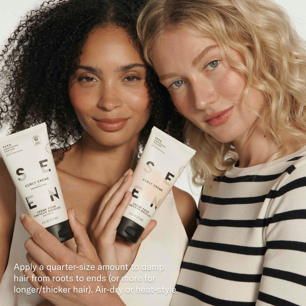 SEEN Curly Creme on glossy, frizz-free curls.