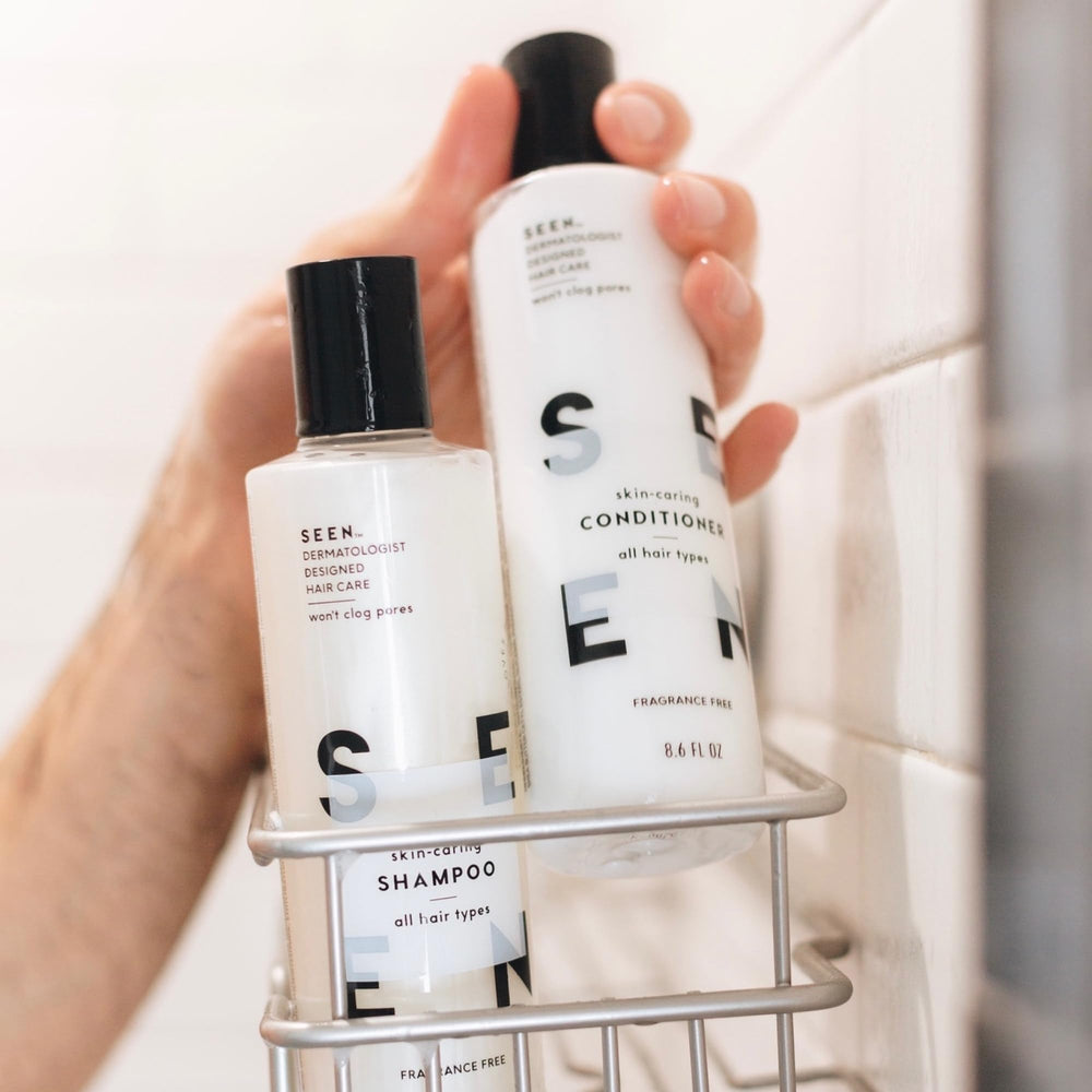 SEEN fragrance-free label signals non-irritating, non-comedogenic care.