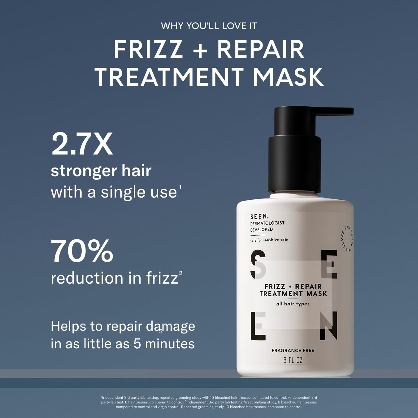 SEEN Frizz + Repair Mask closeup texture highlights smoothing for healthier hair