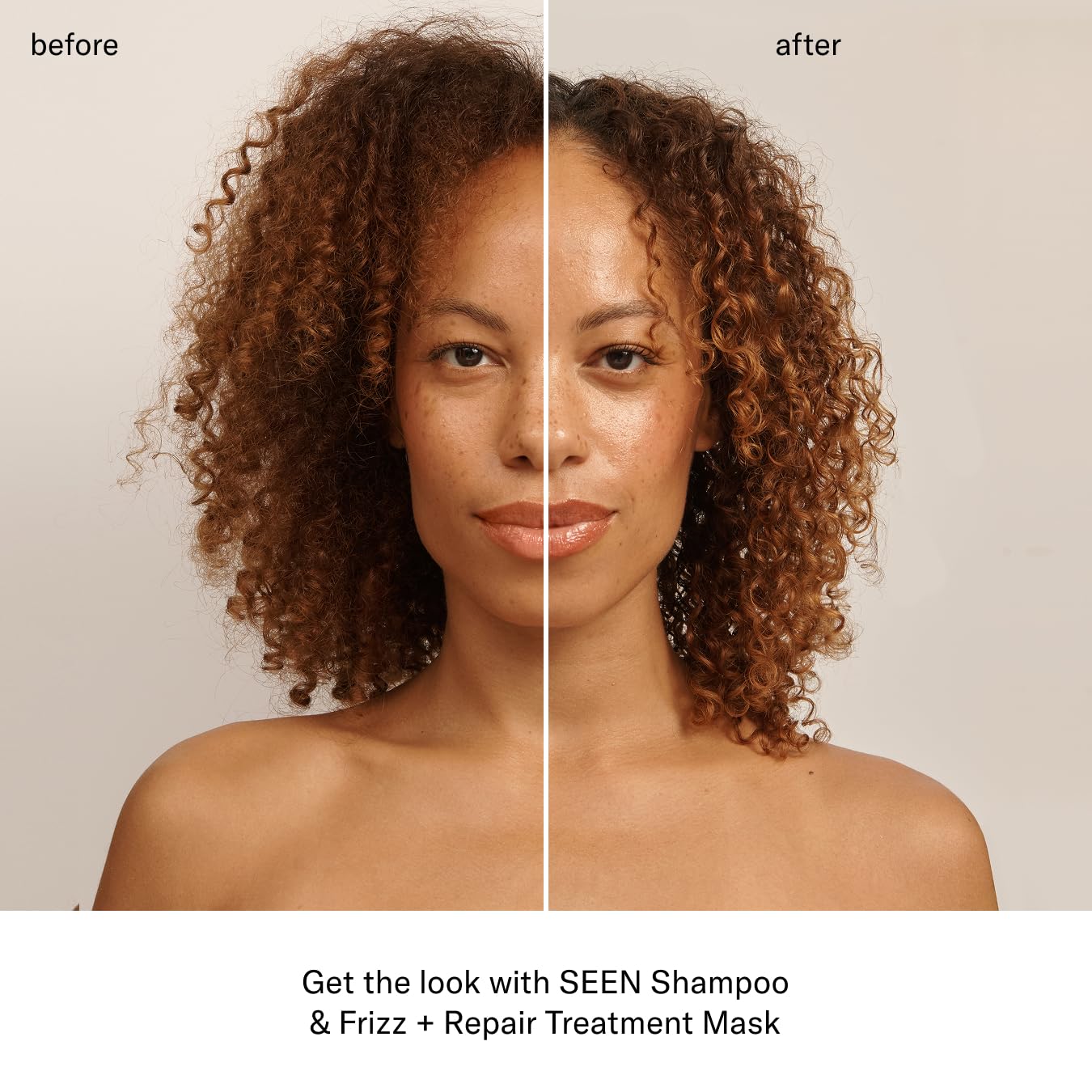 SEEN Frizz + Repair Mask labeled-back view shows NEA acceptance and safety