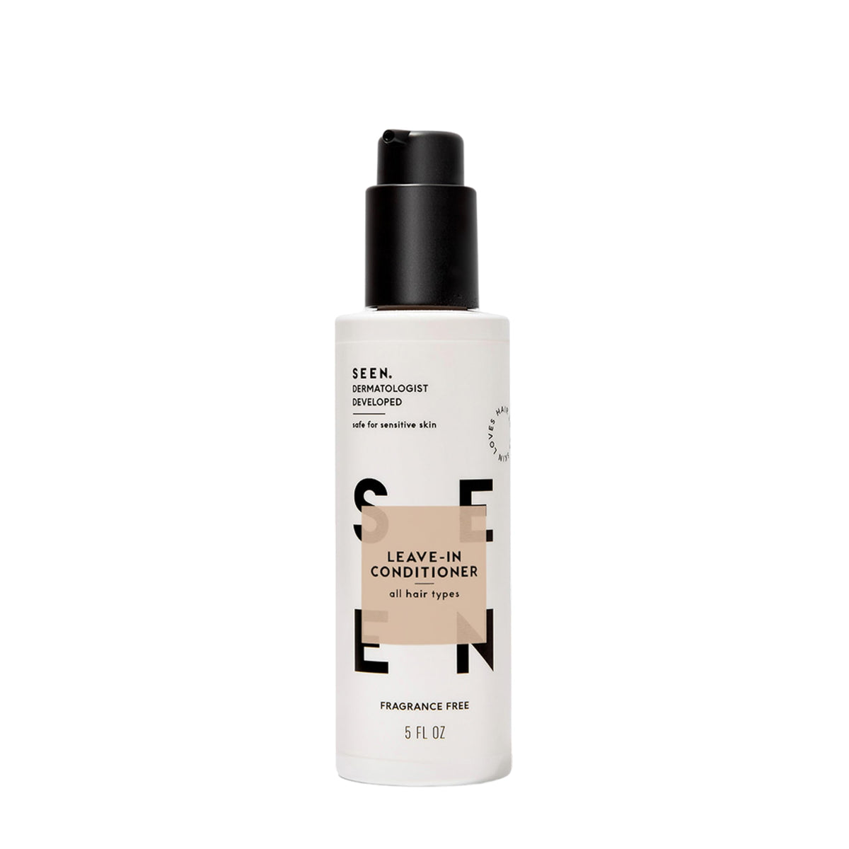 SEEN leave-in conditioner bottle with spray mist for lightweight hydration and detangling