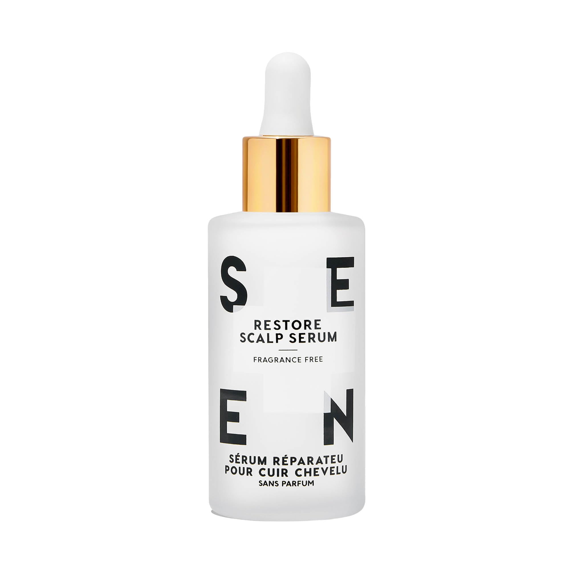 SEEN Restore Scalp Serum bottle showing fragrance-free hydration for sensitive skin