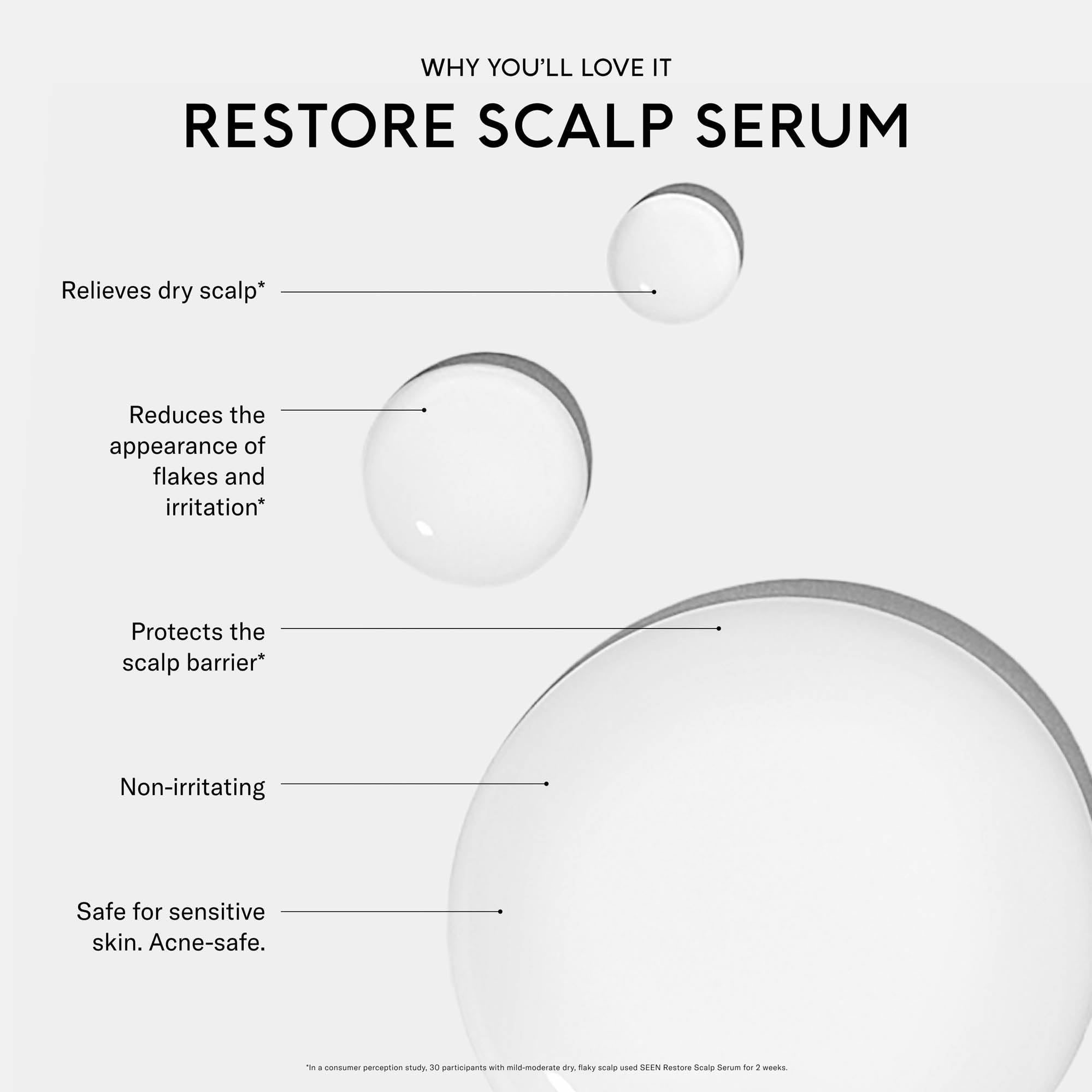 SEEN Restore Scalp Serum texture close-up illustrating balanced hydration