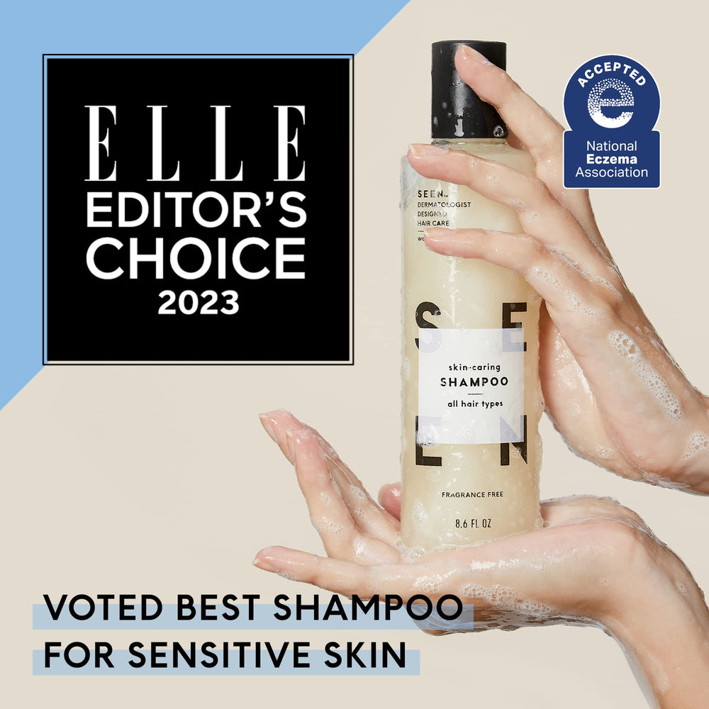 SEEN Shampoo Eco-Refill dermatologist badge image emphasizes trusted science behind formula