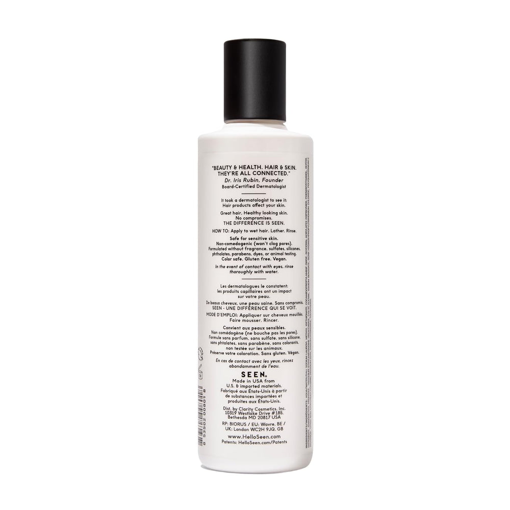 SEEN Shampoo fragrance free lather closeup highlighting a sulfate-free formula