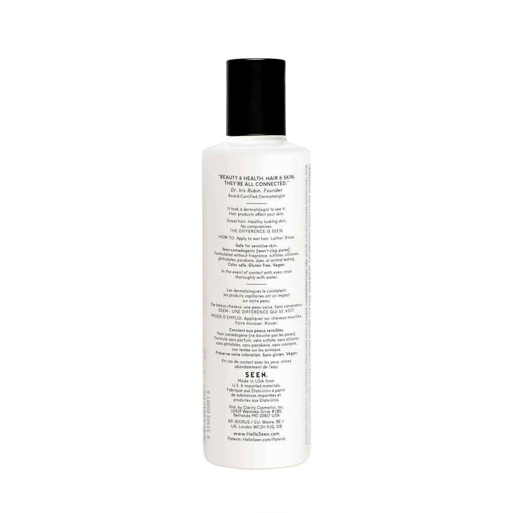 SEEN shampoo lather closeup demonstrates rich, gentle cleansing without sulfates.