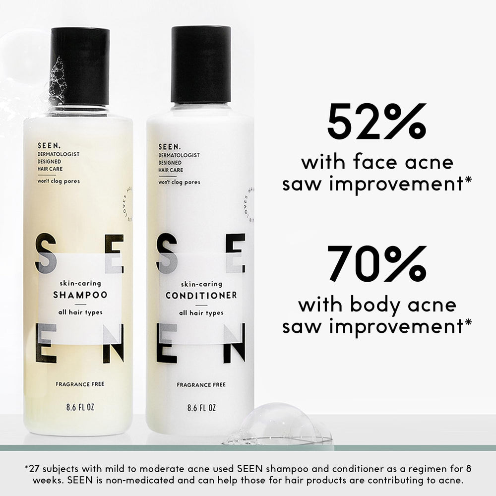 SEEN Travel Trio fragrance-free label close-up indicates a clean routine.