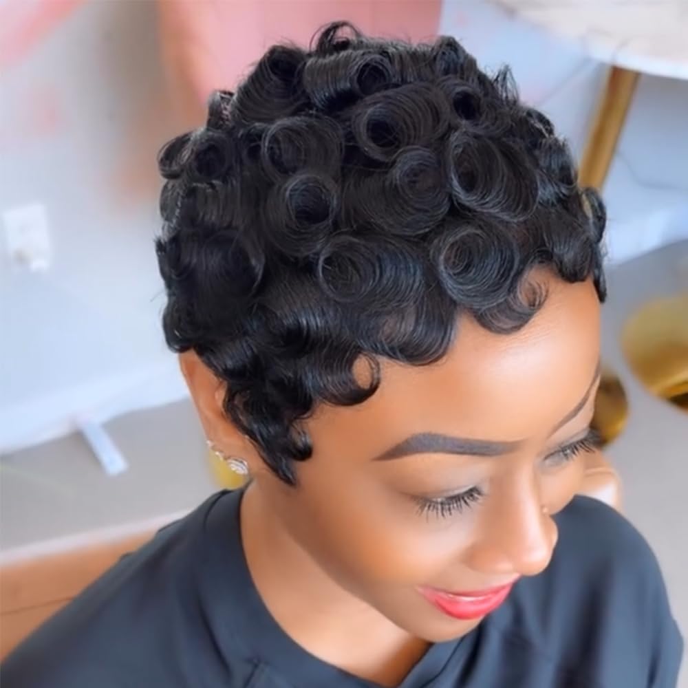 SeFiSha short layered pixie wig with bangs front view offers quick everyday style.