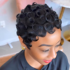 SeFiSha short layered pixie wig with bangs front view offers quick everyday style.