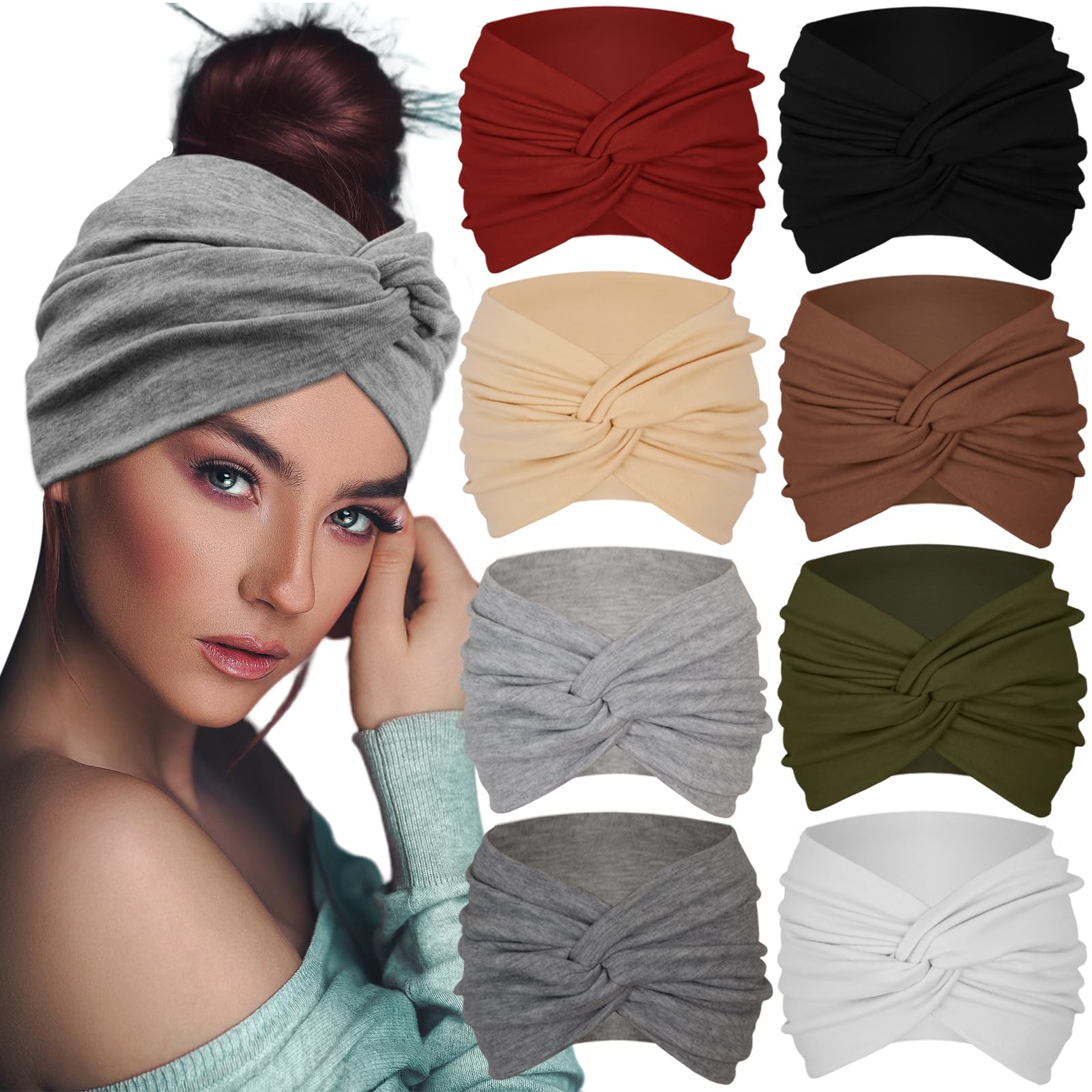 Sefiinh 8-pack headbands flatlay showing colors for everyday wear