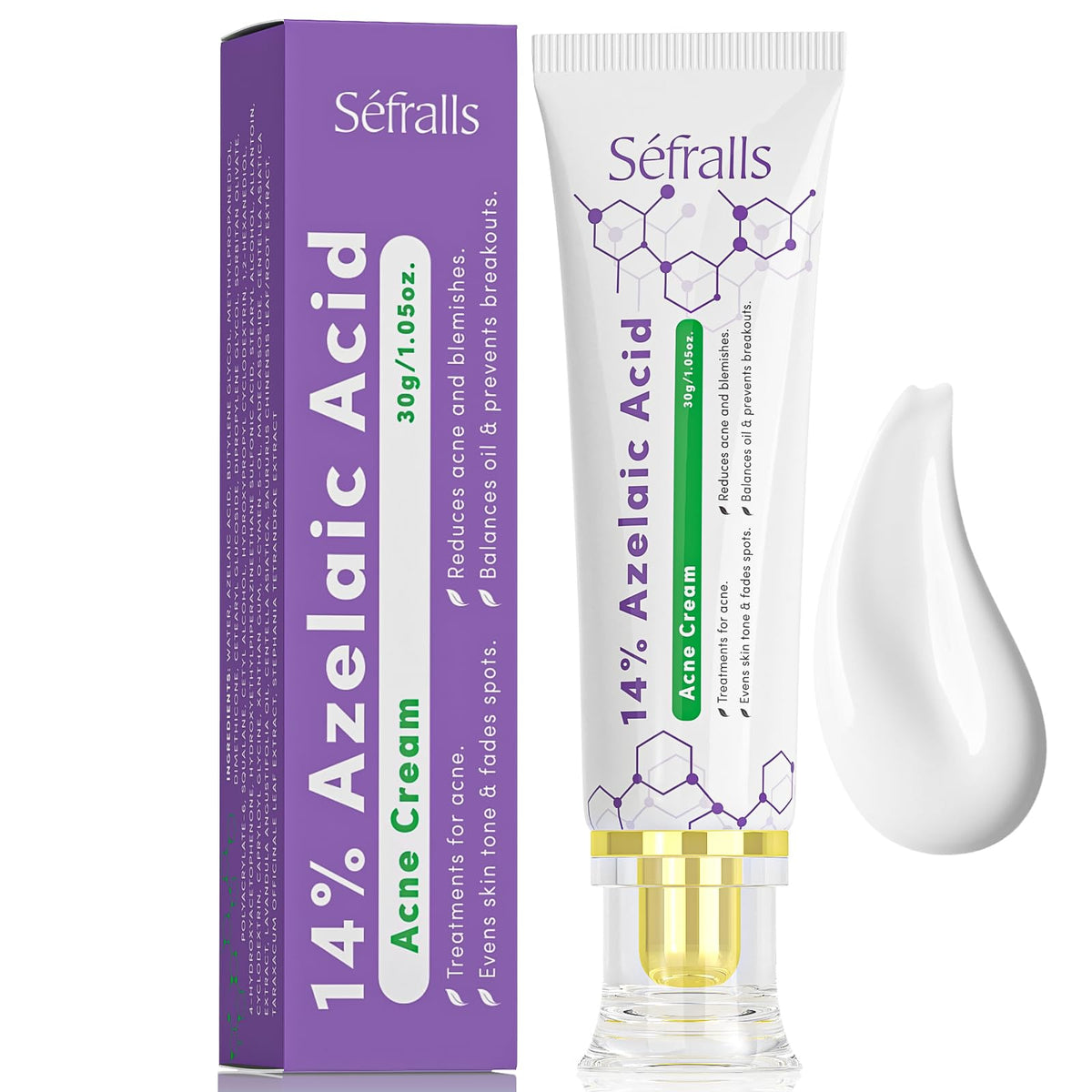 Sefralls azelaic acid cream bottle front for clearer skin with redness relief.