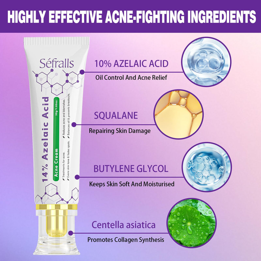 Sefralls azelaic acid cream closeup texture showing gentle exfoliation for clear pores.