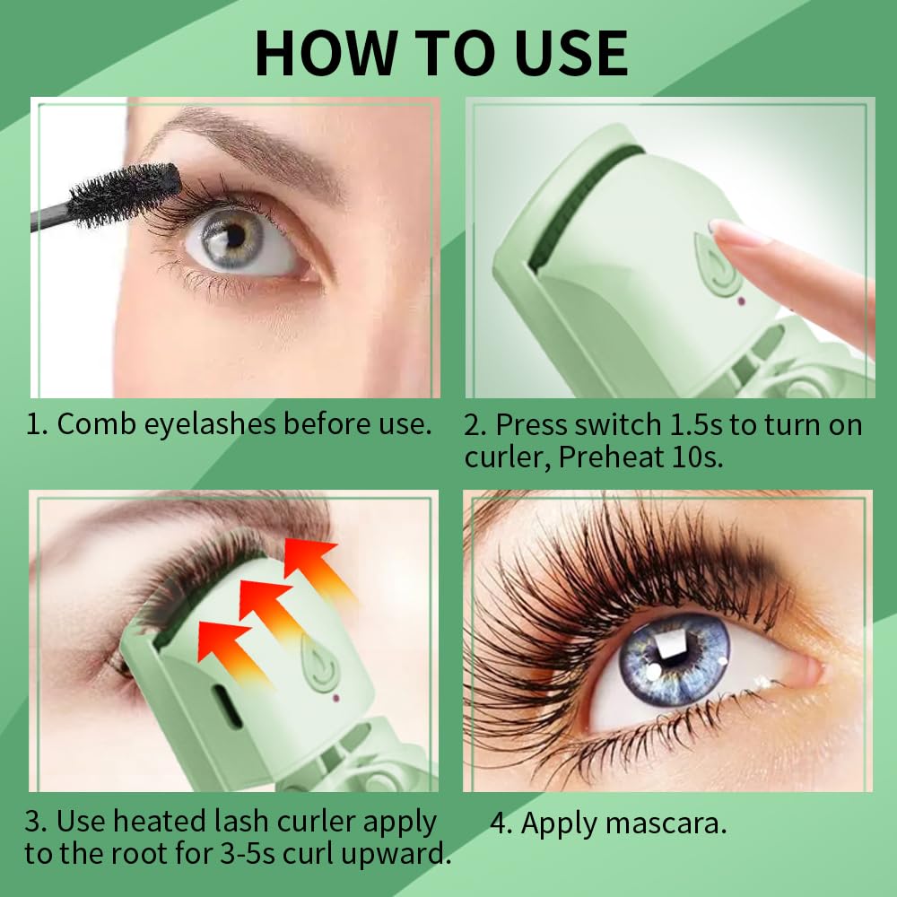 SEGMINISMART heated eyelash curler green user holding device for easy styling.