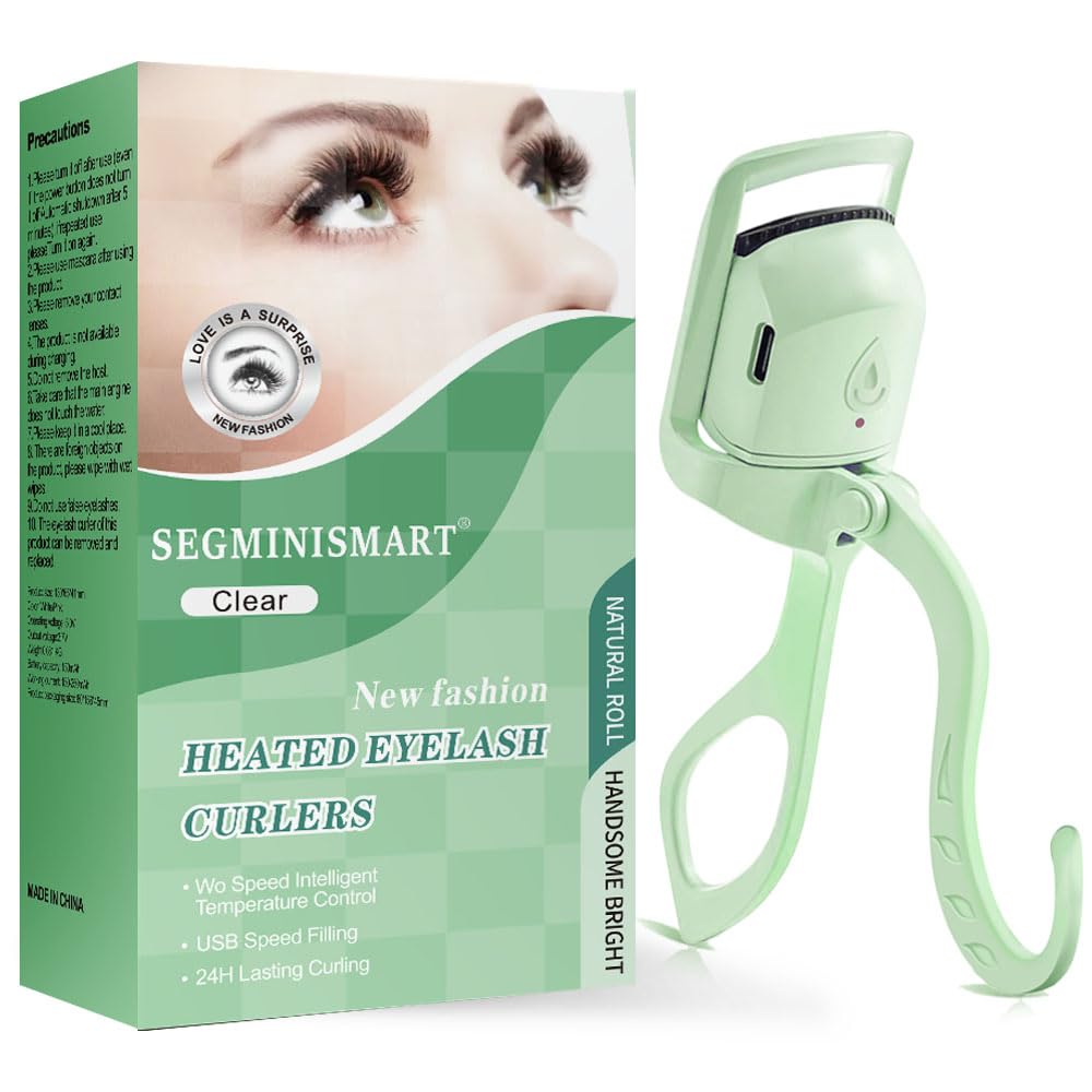SEGMINISMART heated eyelash curler green outer view highlights compact design for portability.