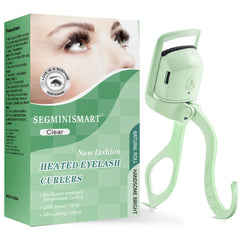 SEGMINISMART heated eyelash curler green outer view highlights compact design for portability.