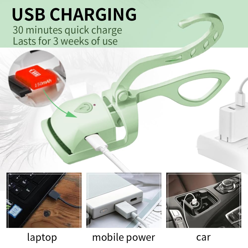SEGMINISMART heated eyelash curler green compact purse-friendly design.