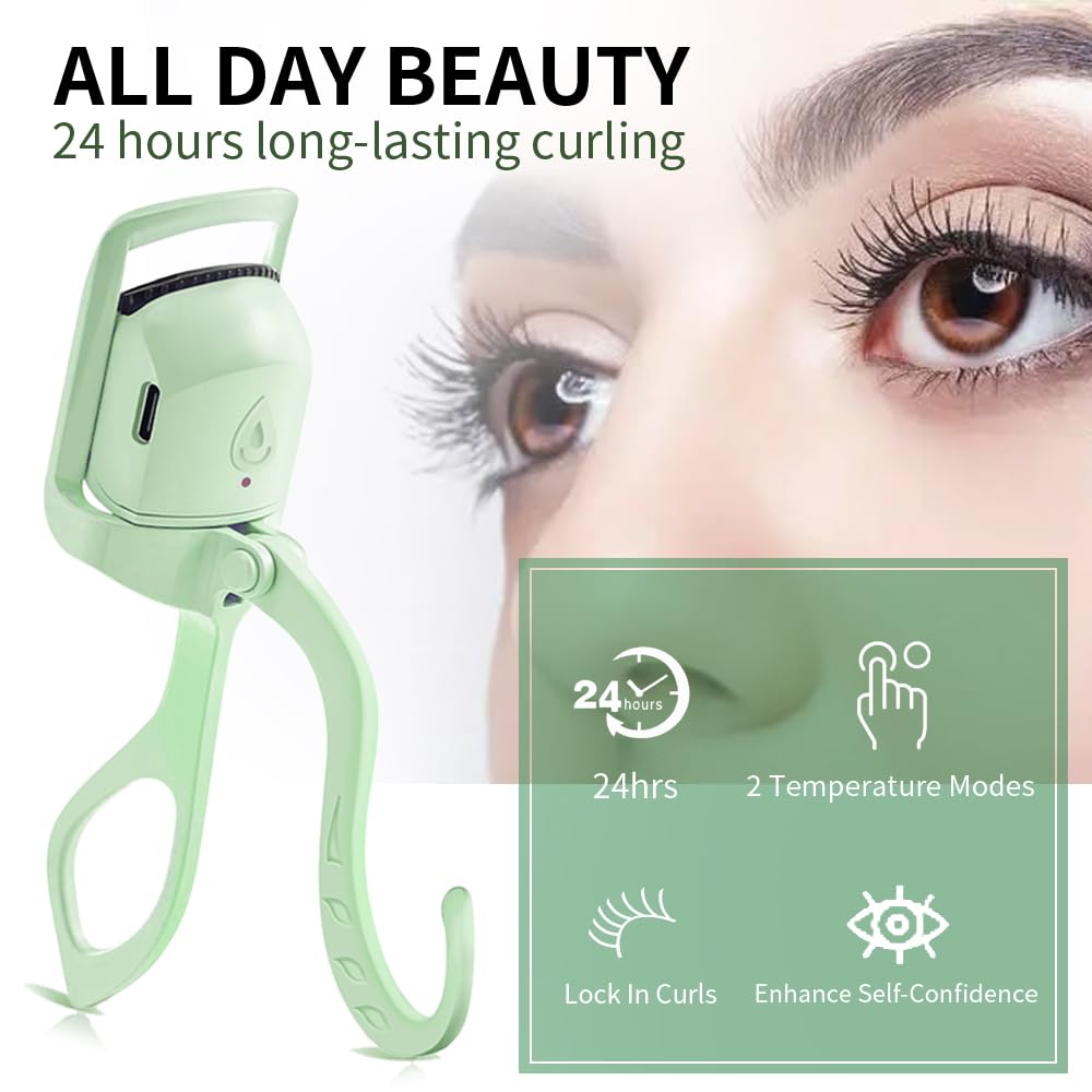 SEGMINISMART heated eyelash curler green long-lasting curl with safety shut-off.