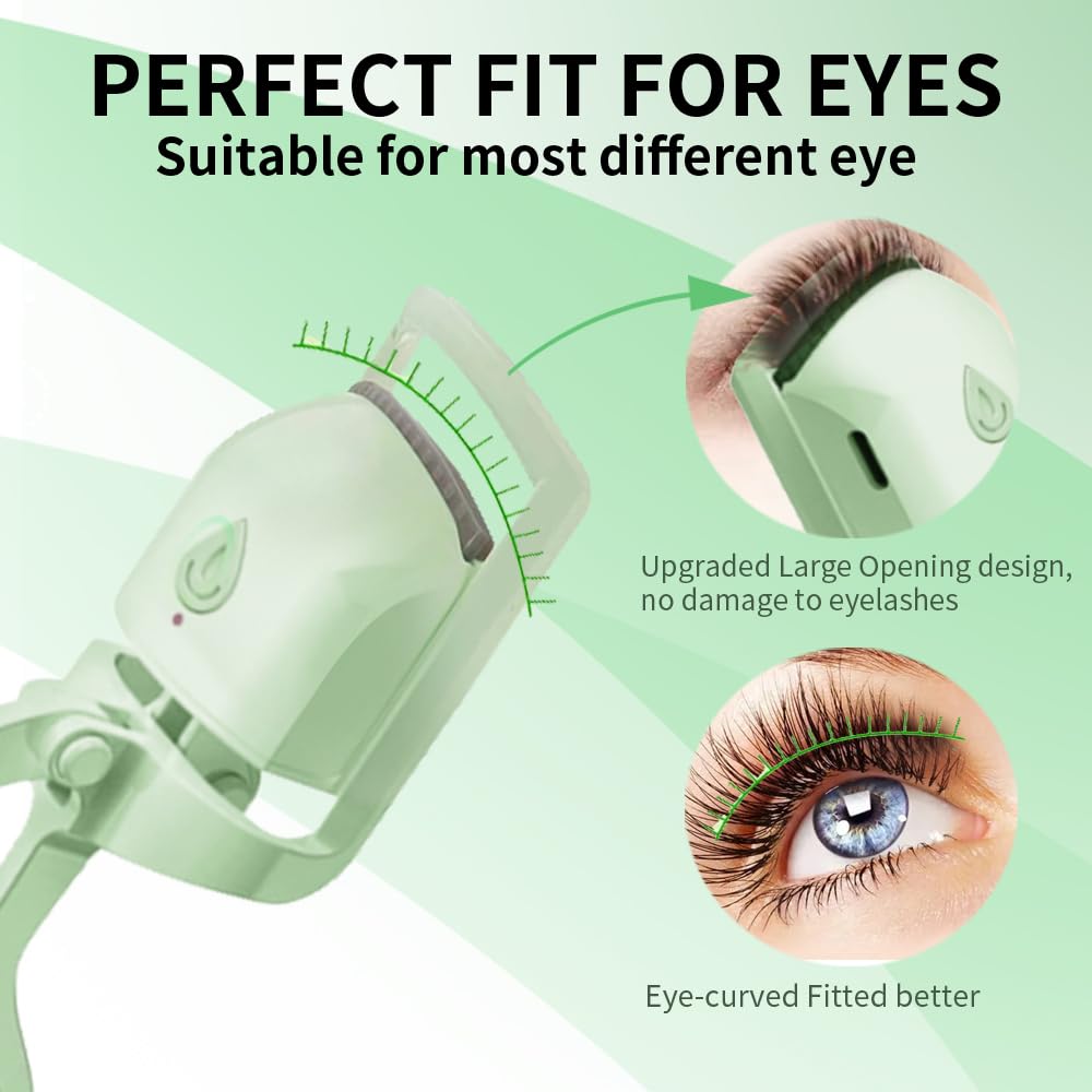 SEGMINISMART heated eyelash curler green adjustable temperature for customized curl.