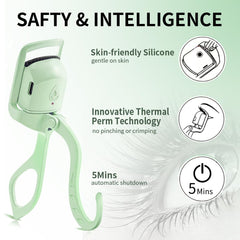 SEGMINISMART heated eyelash curler green USB recharge plugged in for cordless glam.