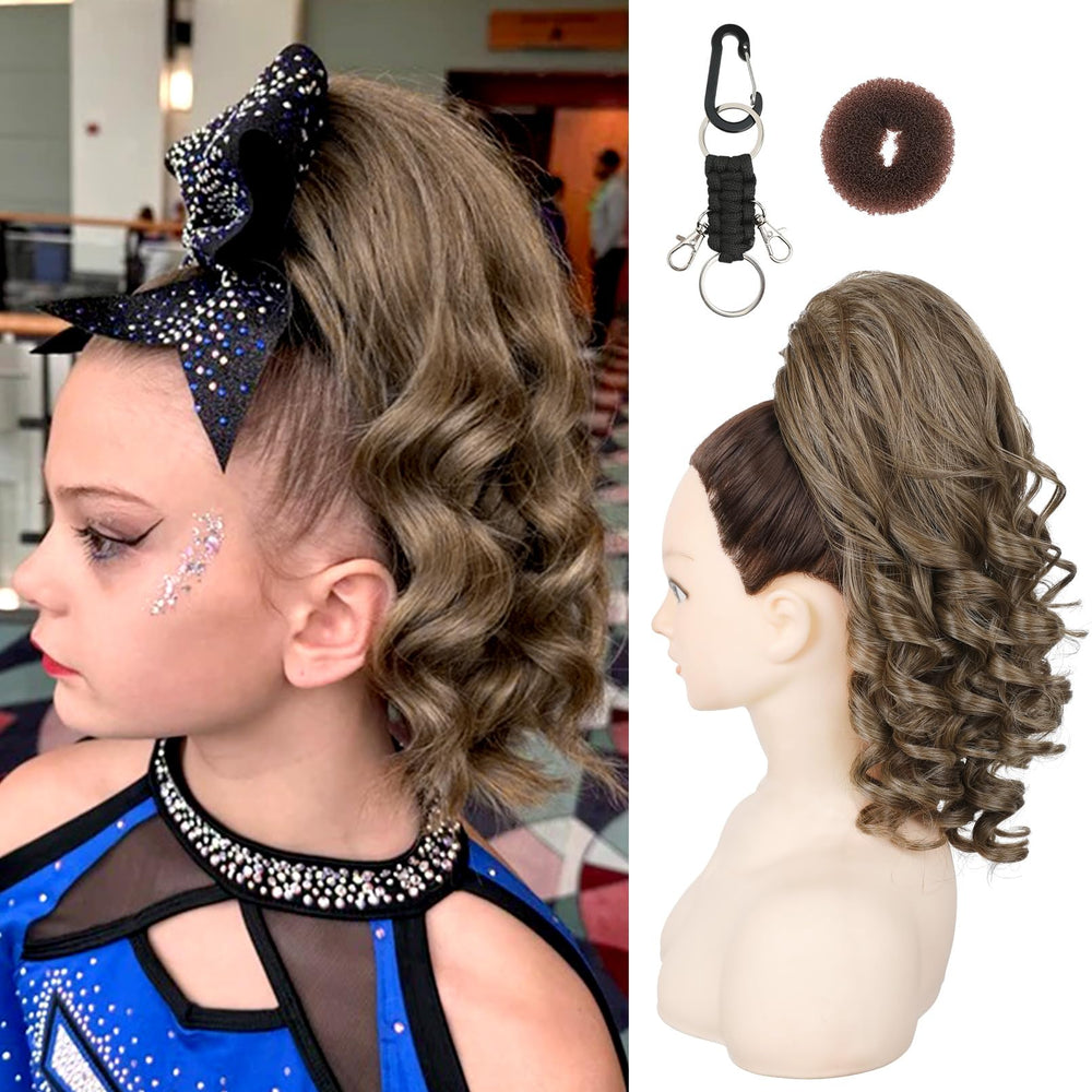 SEIKEA Cheer Ponytail 14in Curly Extension showing natural volume for performances