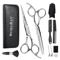 SEIMEIKEN hair cutting scissors kit cover showcases a versatile home grooming set for precise trims.