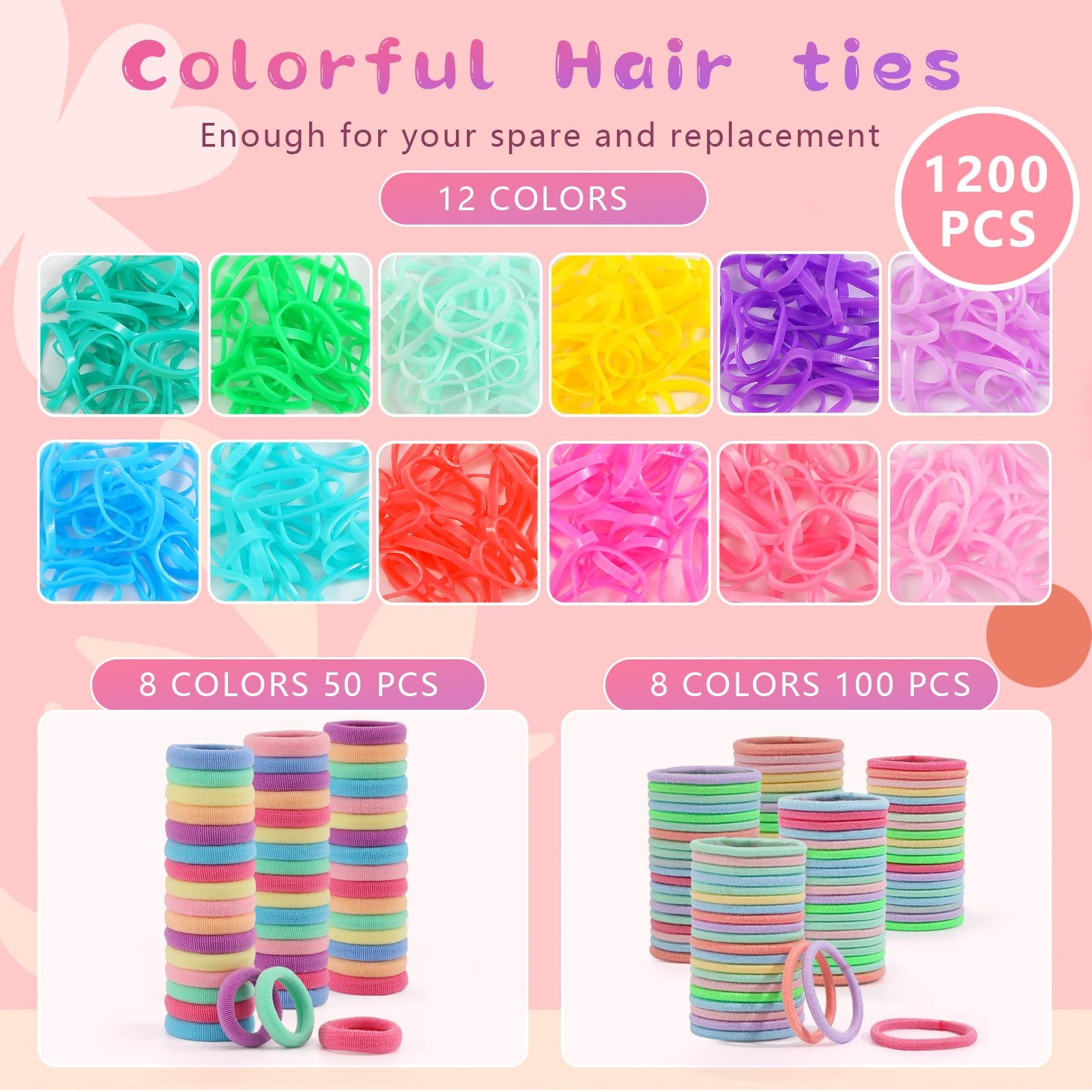 Seiolieliou 12-color elastic hair ties shown for playful styling