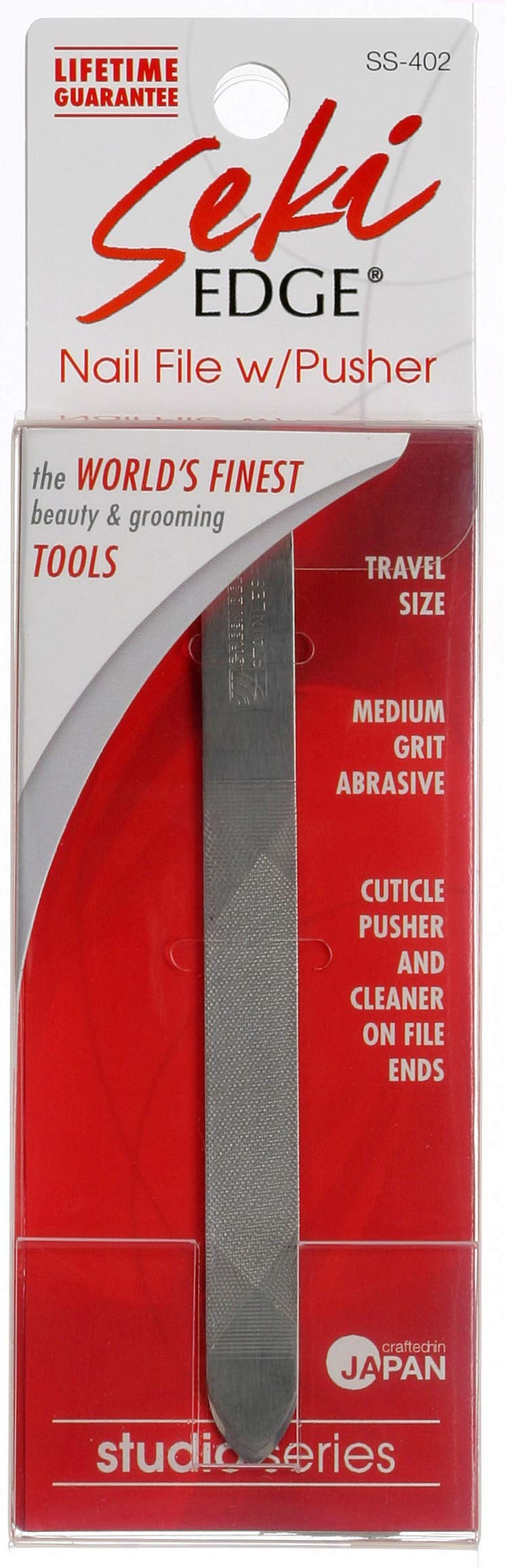 Seki Edge SS-402 etched file close-up—precise edge smoothing.