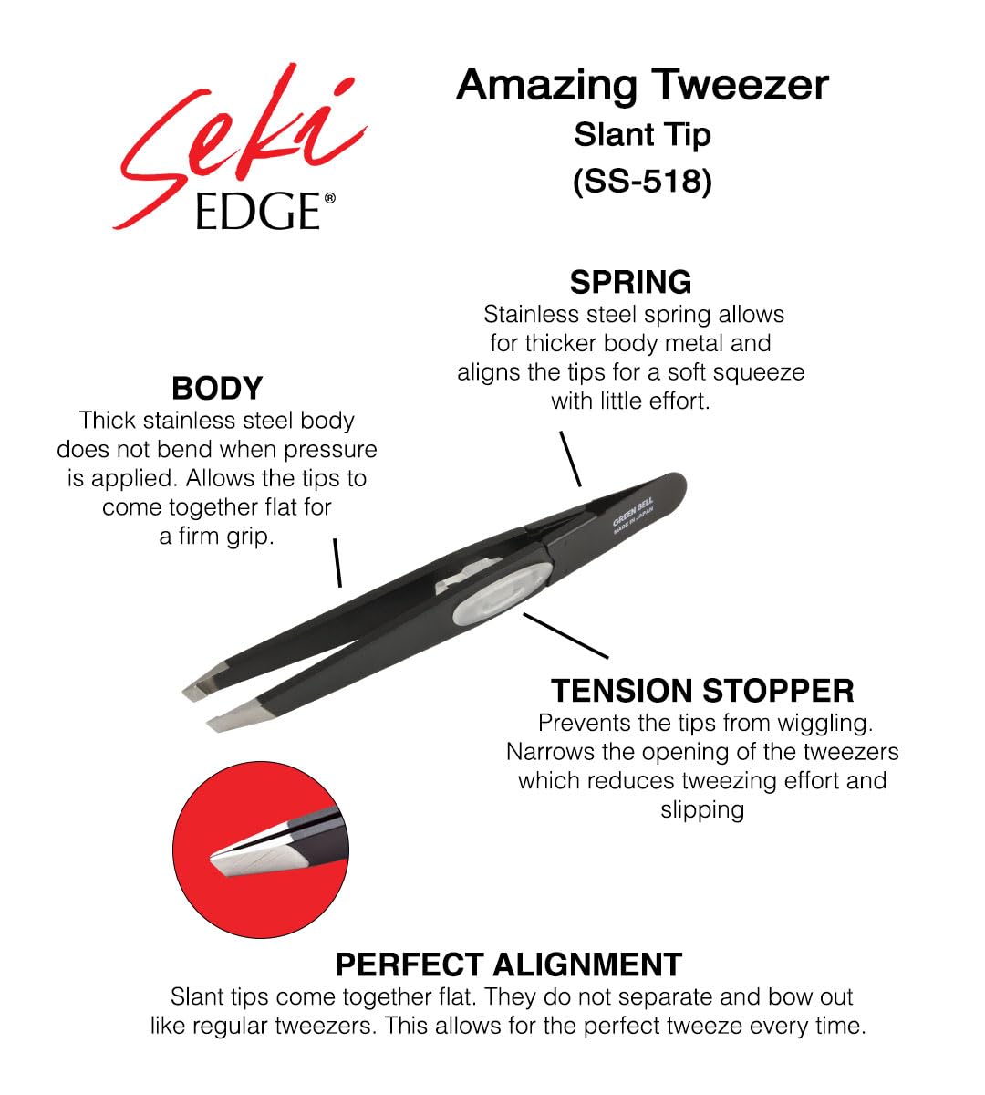 SEKI EDGE SS-518 amazing tweezer tension stopper ensures tip stability during plucking
