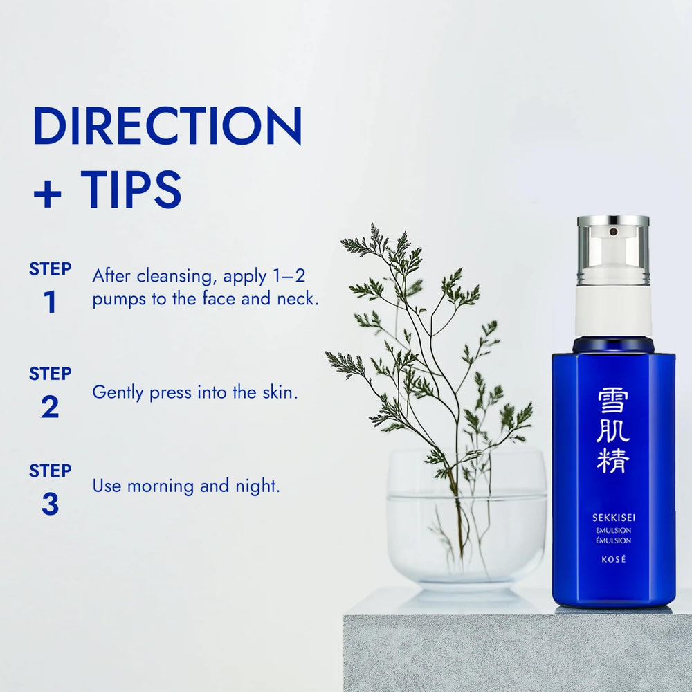 SEKKISEI Emulsion ingredients-coix-seed highlights herbal hydration from Coix Seed extract.
