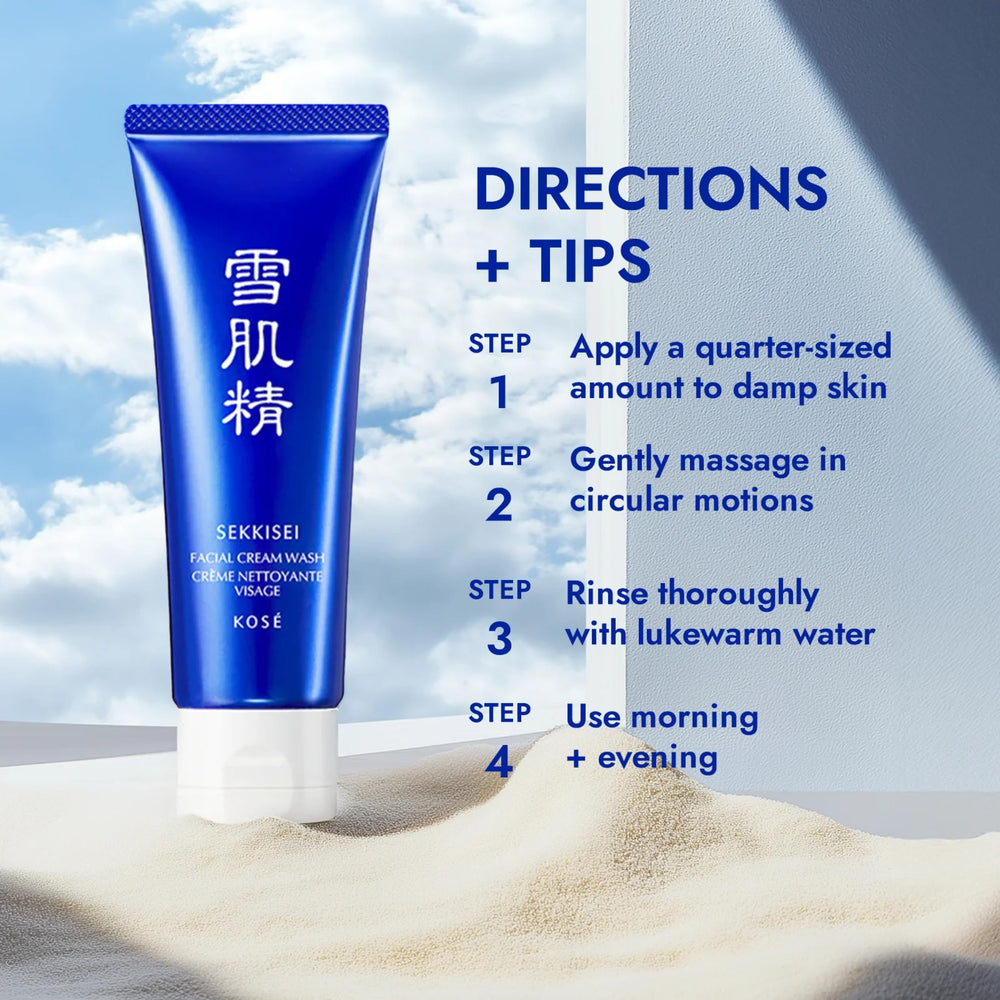 SEKKISEI face wash dispensing pump emphasizes simple routine integration for refreshed skin