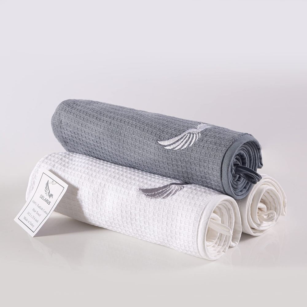 SELARUS hair towel wrap measures 26x10 inches for all hair types.
