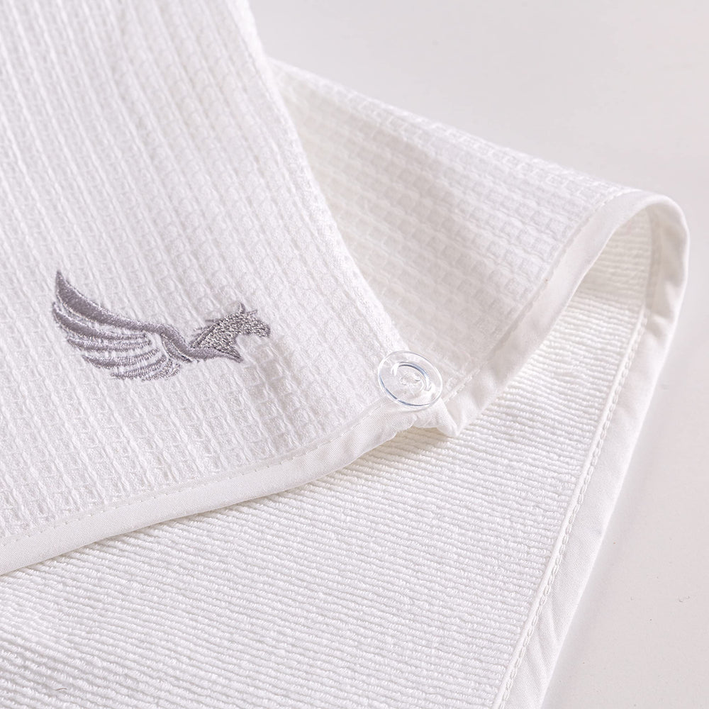 SELARUS hair towel wrap shown wrapped on head for styling.