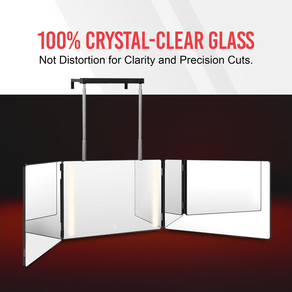 Self-Cut System 3 Way Mirror in use for self-cutting with clear back-of-head view.