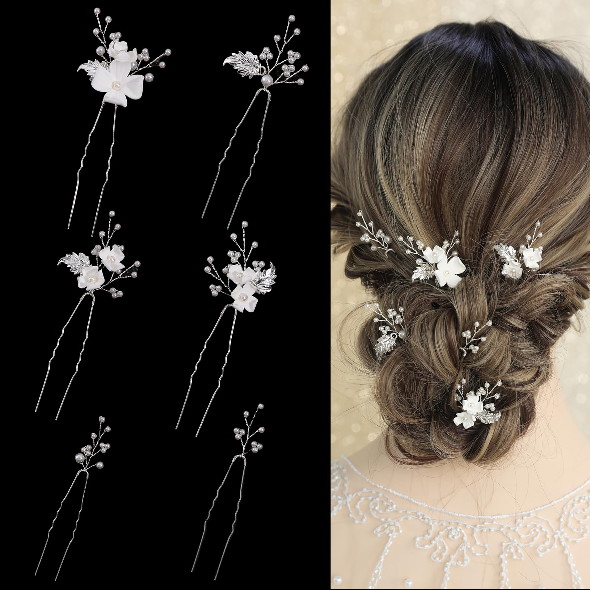 SELFCLOUD pearl hair pins with flower cluster for bridal styling and sparkle.