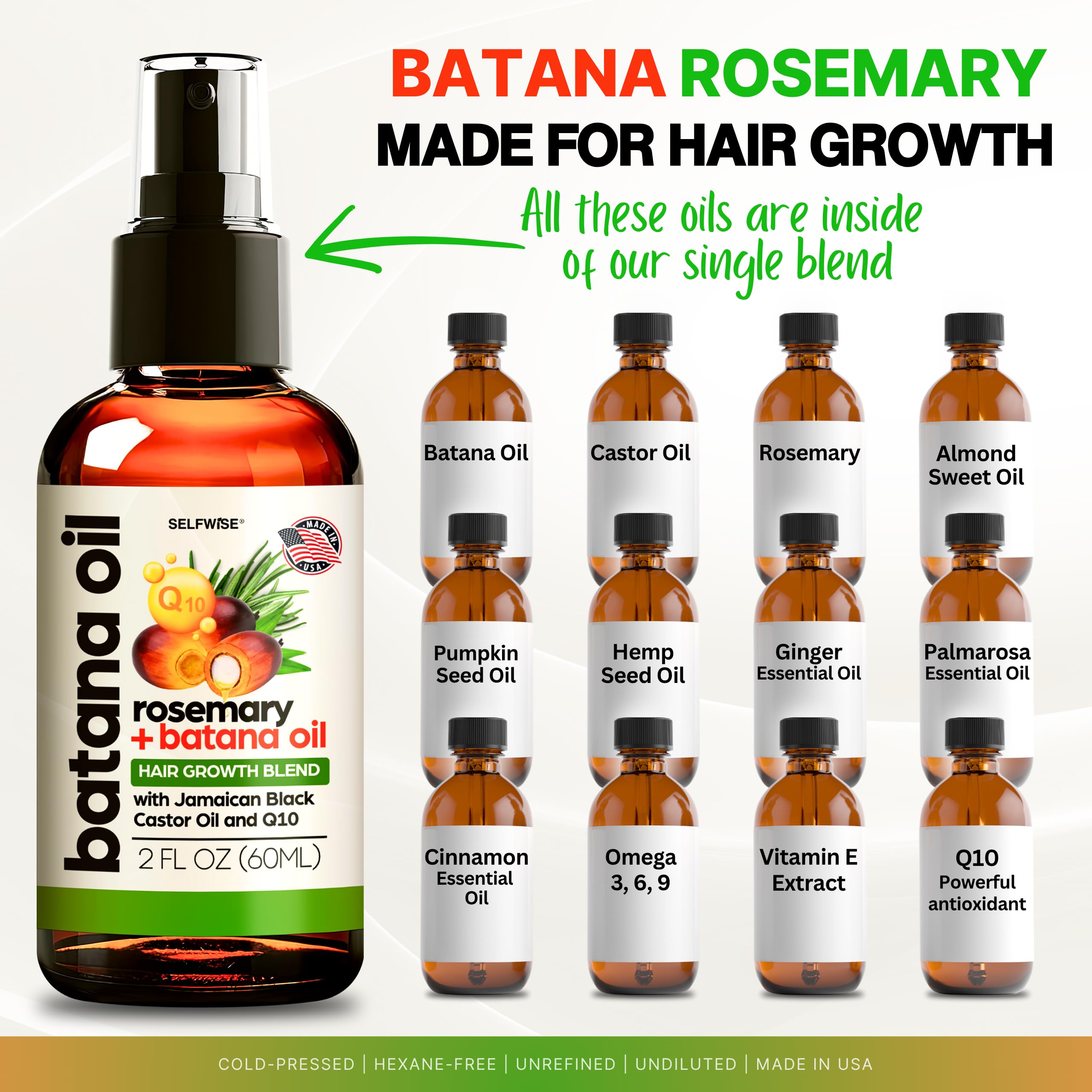SELFWISE Batana Oil texture close-up emphasizes lightweight, non-greasy finish for all hair types.