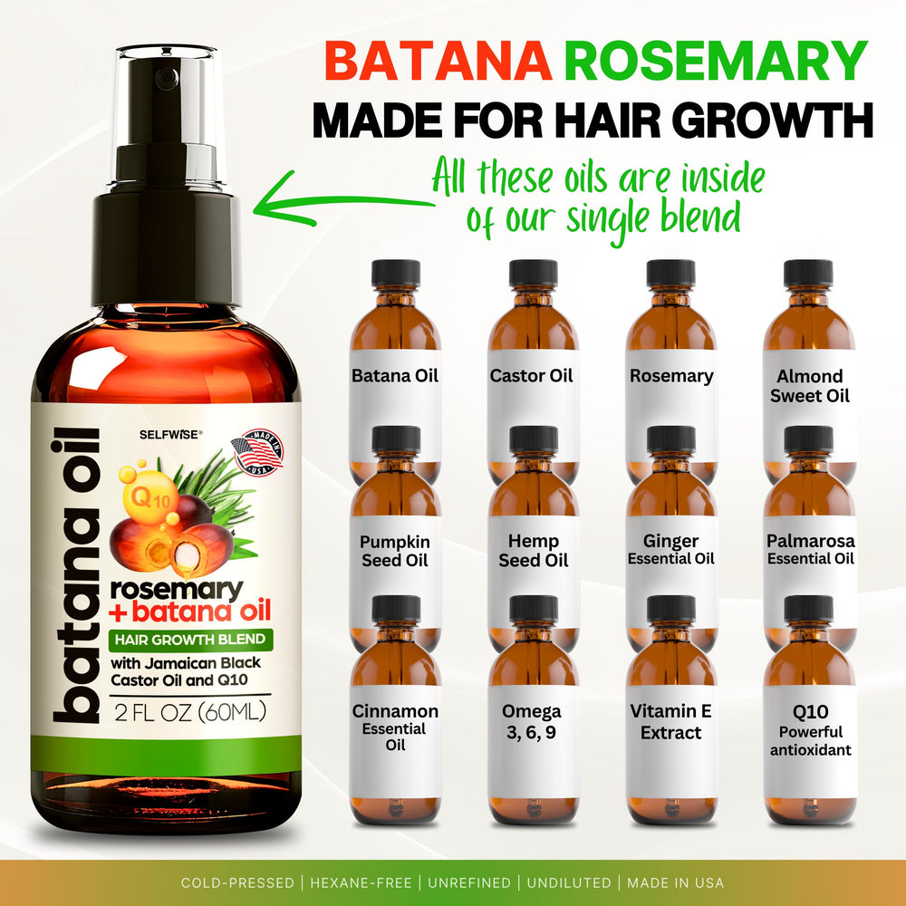 SELFWISE Batana Oil texture close-up emphasizes lightweight, non-greasy finish for all hair types.
