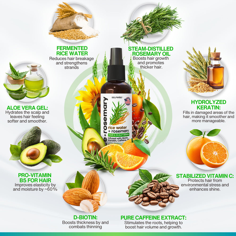 SELFWISE Rice Water Spray scalp-application scene shows an easy, refreshing boost.
