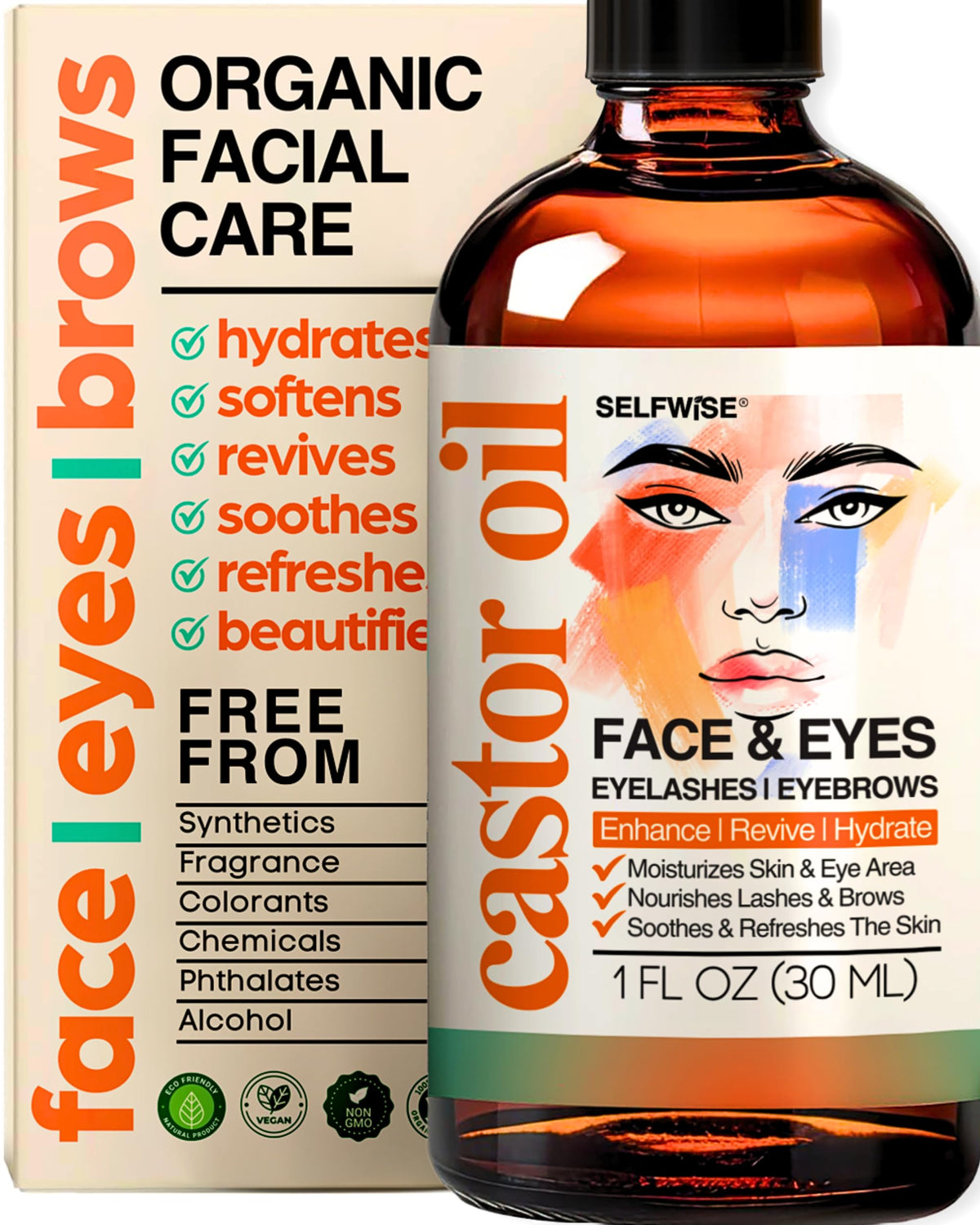 SELFWISE organic castor oil bottle pour for gentle facial hydration