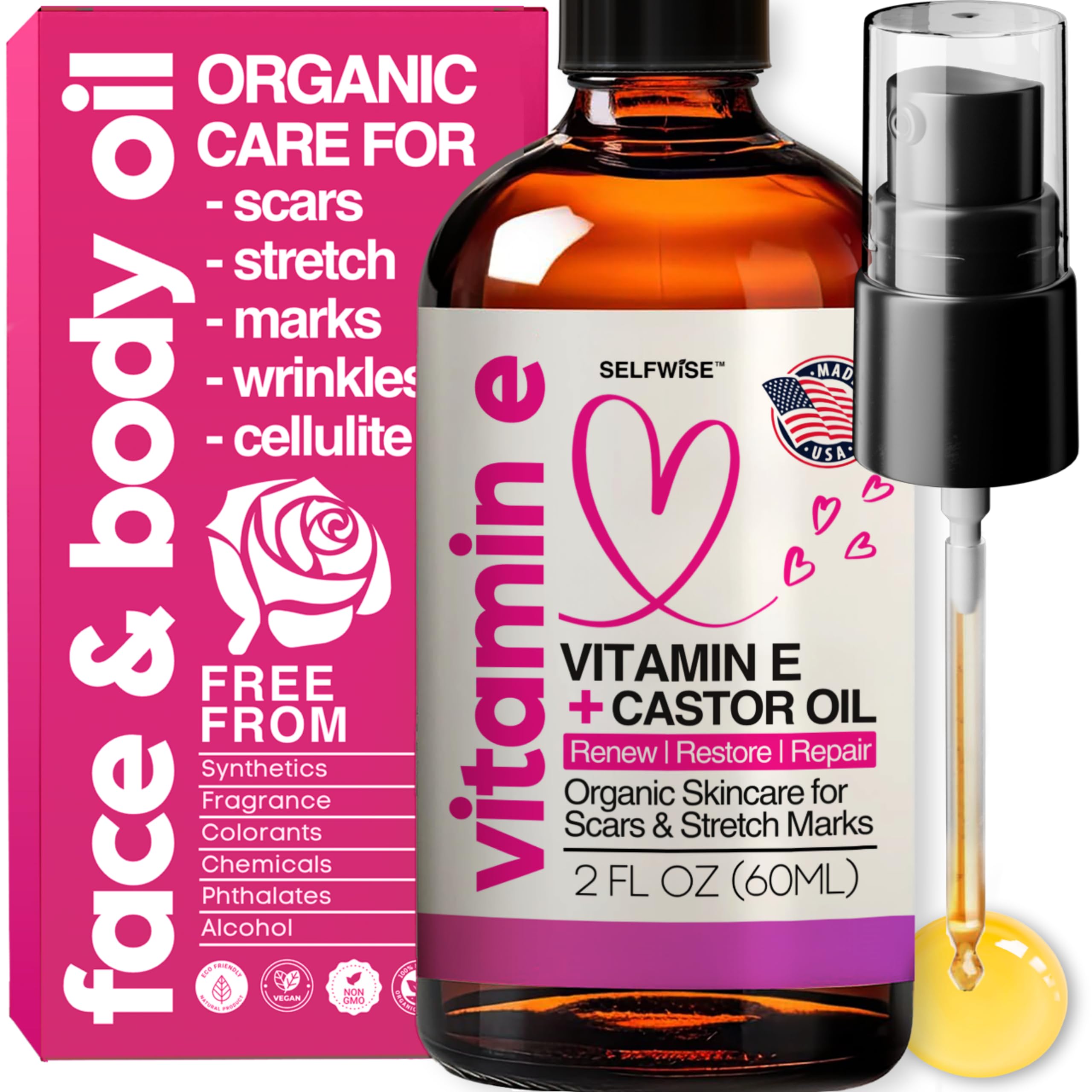 SelfWise Organic Vitamin E Oil bottle close-up for deep hydration