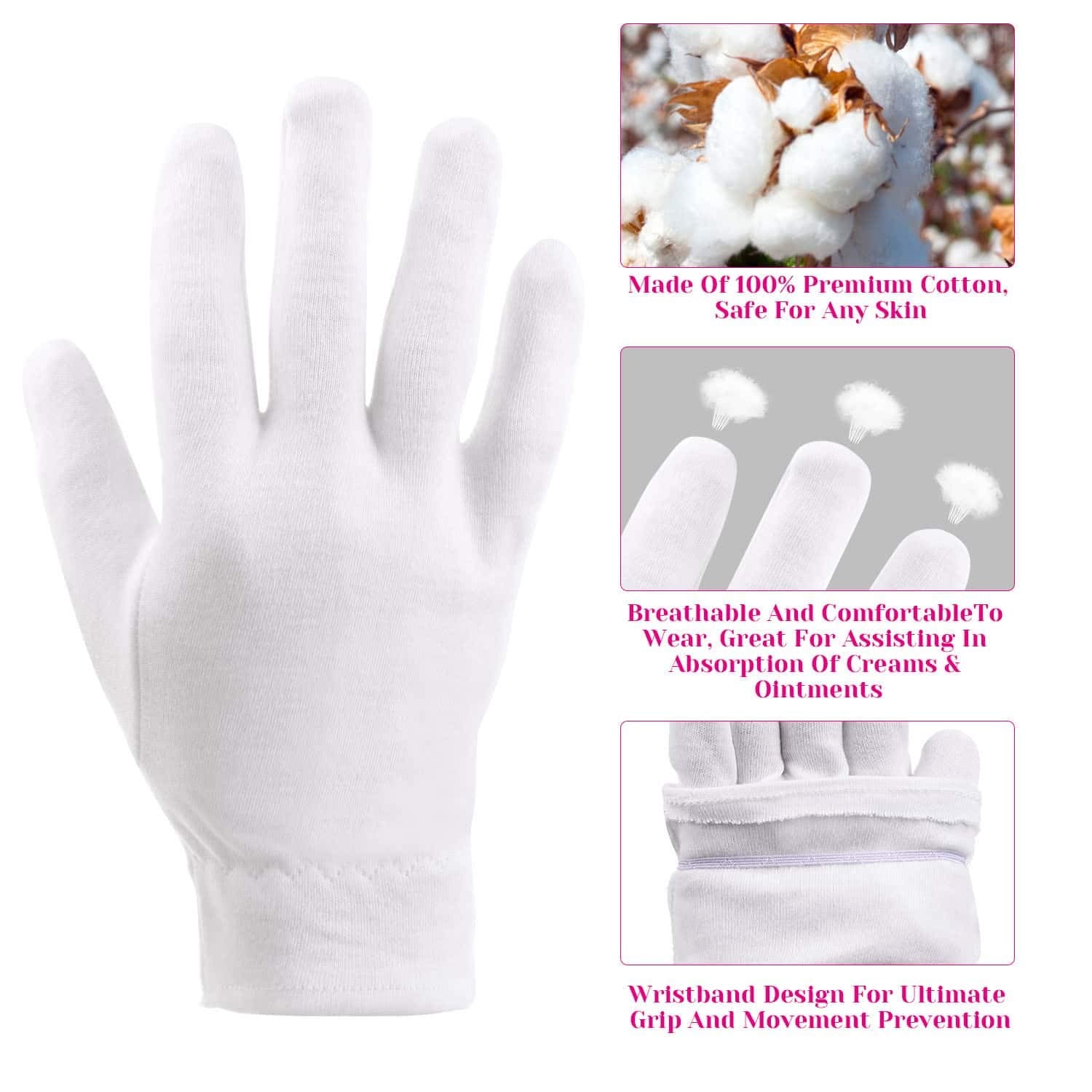 Selizo white cotton gloves fabric detail soft texture for dry hands