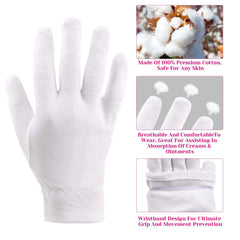 Selizo white cotton gloves fabric detail soft texture for dry hands